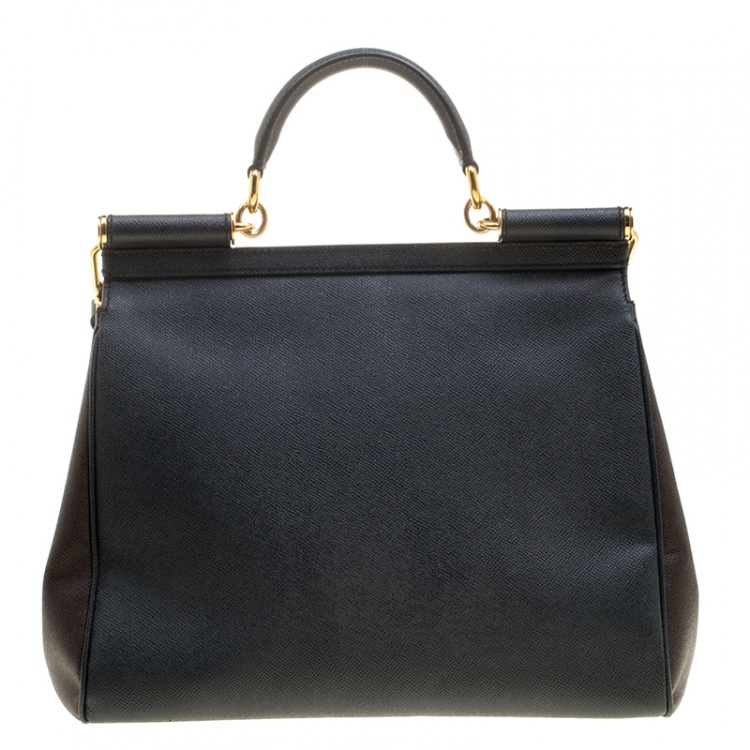 Pre Owned Dolce and Gabbana Black/Brown Leather Large Miss Sicily Tote