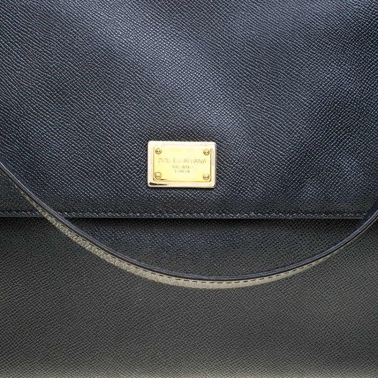 Pre Owned Dolce and Gabbana Black/Brown Leather Large Miss Sicily Tote