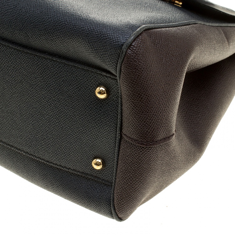 Pre Owned Dolce and Gabbana Black/Brown Leather Large Miss Sicily Tote