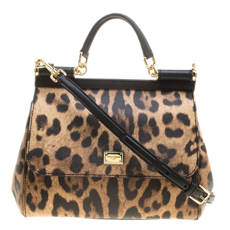 Pre Owned Dolce and Gabbana Leopard Print Coated Canvas Miss Sicily Tote