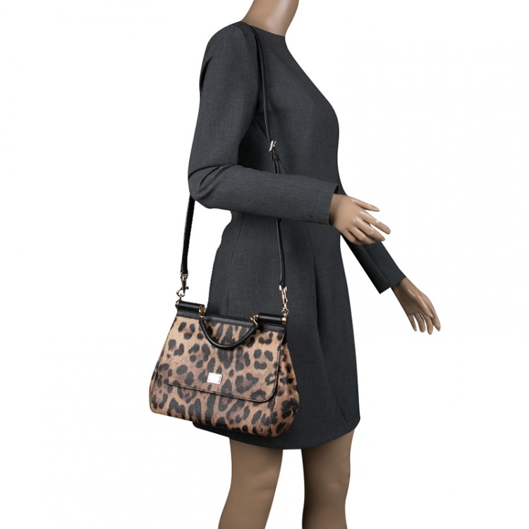 Pre Owned Dolce and Gabbana Leopard Print Coated Canvas Miss Sicily Tote