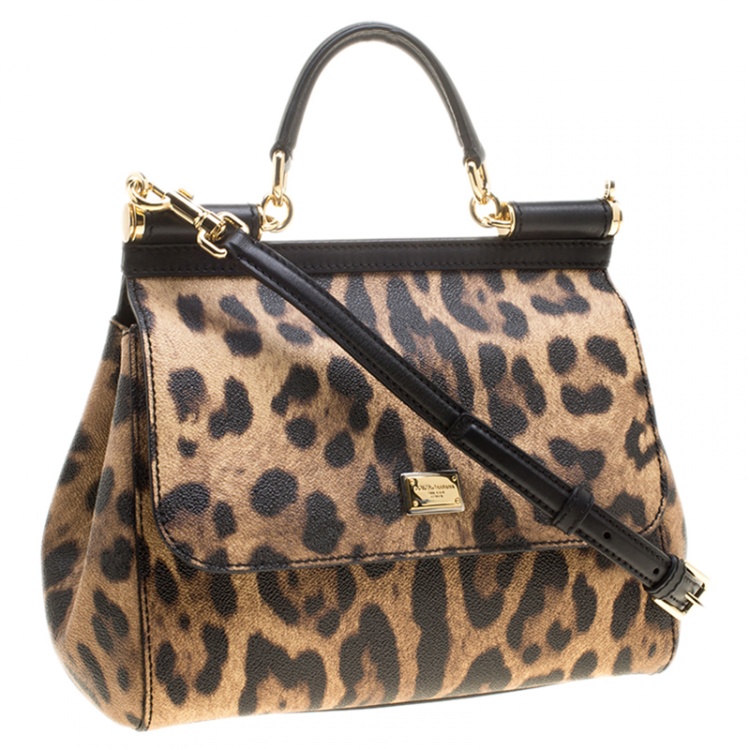 Pre Owned Dolce and Gabbana Leopard Print Coated Canvas Miss Sicily Tote