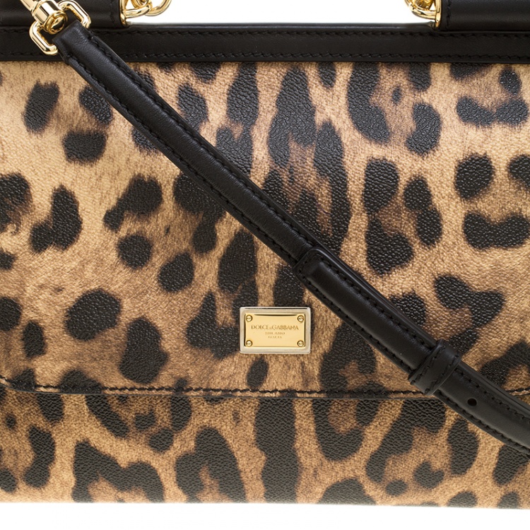 Pre Owned Dolce and Gabbana Leopard Print Coated Canvas Miss Sicily Tote