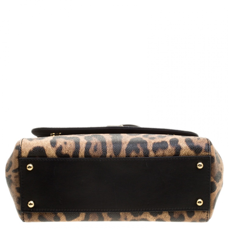 Pre Owned Dolce and Gabbana Leopard Print Coated Canvas Miss Sicily Tote