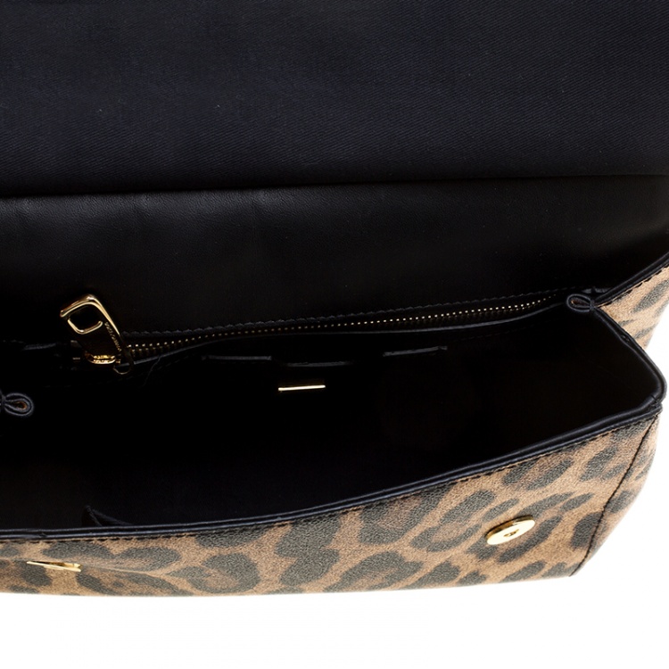 Pre Owned Dolce and Gabbana Leopard Print Coated Canvas Miss Sicily Tote