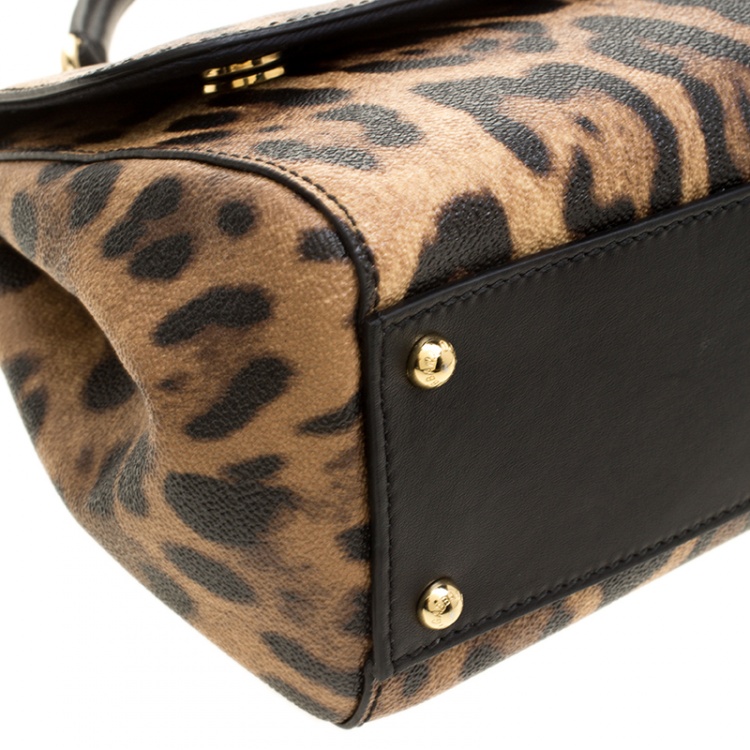 Pre Owned Dolce and Gabbana Leopard Print Coated Canvas Miss Sicily Tote