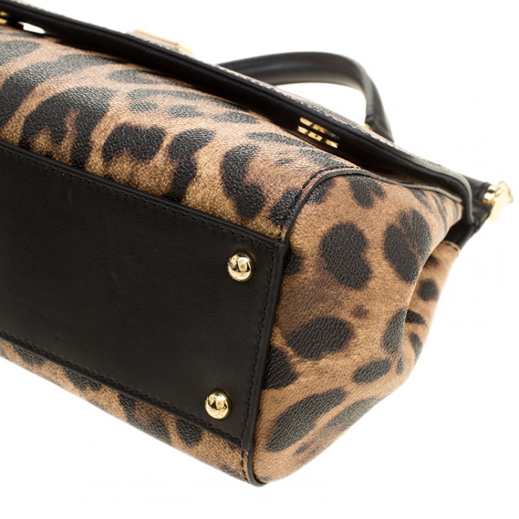 Pre Owned Dolce and Gabbana Leopard Print Coated Canvas Miss Sicily Tote