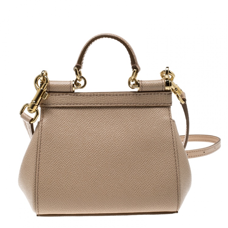Pre Owned Dolce and Gabbana Beige Leather Mini Miss Sicily Bag