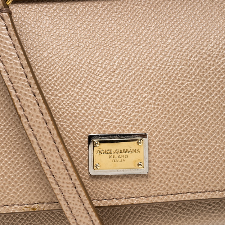 Pre Owned Dolce and Gabbana Beige Leather Mini Miss Sicily Bag
