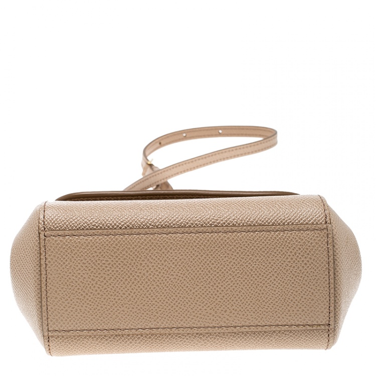 Pre Owned Dolce and Gabbana Beige Leather Mini Miss Sicily Bag