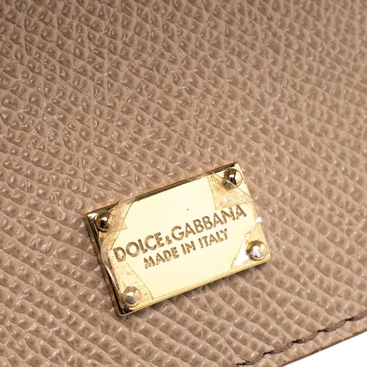 Pre Owned Dolce and Gabbana Beige Leather Mini Miss Sicily Bag