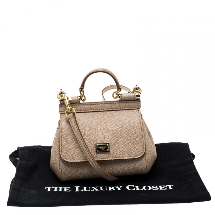 Pre Owned Dolce and Gabbana Beige Leather Mini Miss Sicily Bag