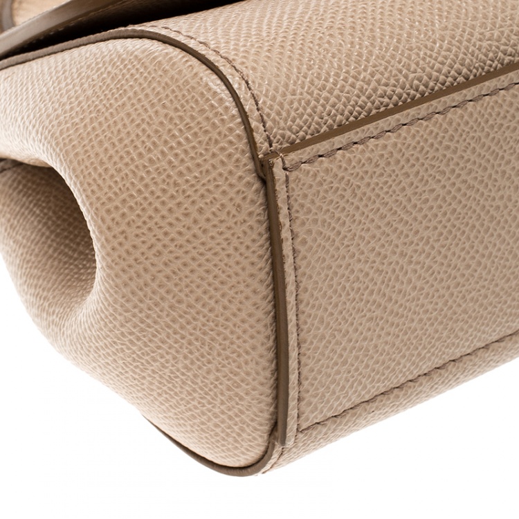 Pre Owned Dolce and Gabbana Beige Leather Mini Miss Sicily Bag