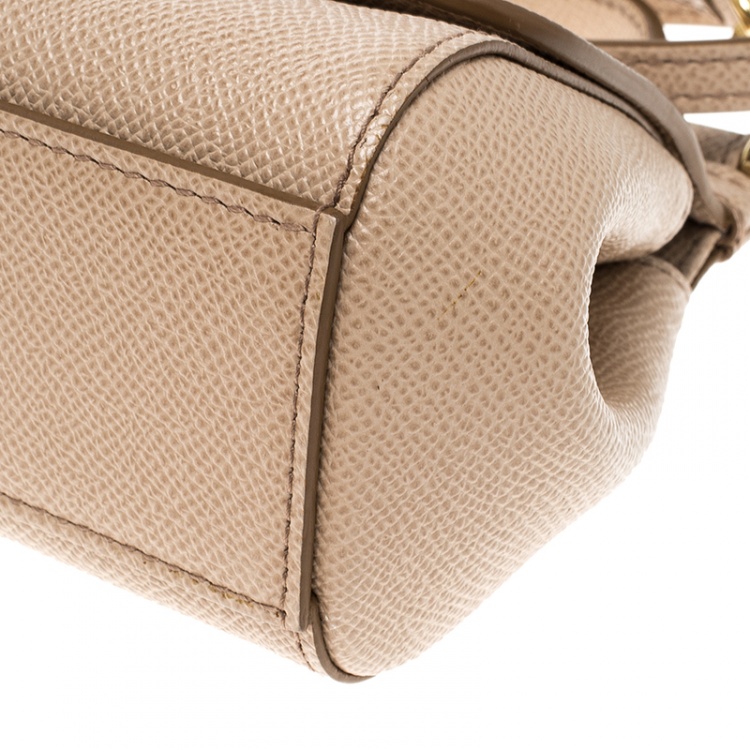 Pre Owned Dolce and Gabbana Beige Leather Mini Miss Sicily Bag