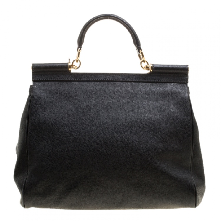 Pre Owned Dolce and Gabbana Black Leather Large Miss Sicily Tote