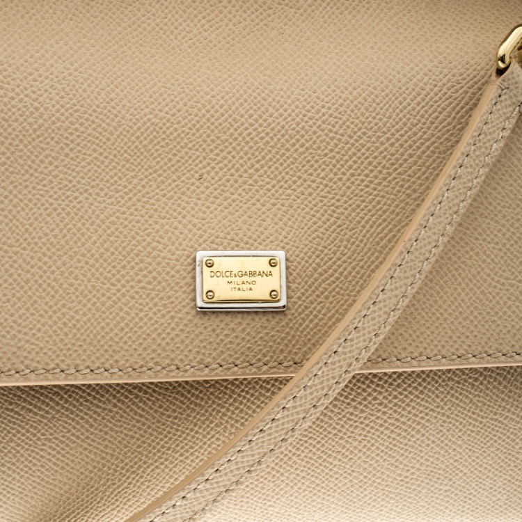 Pre Owned Dolce and Gabbana Beige Leather Small Miss Sicily Tote Bag