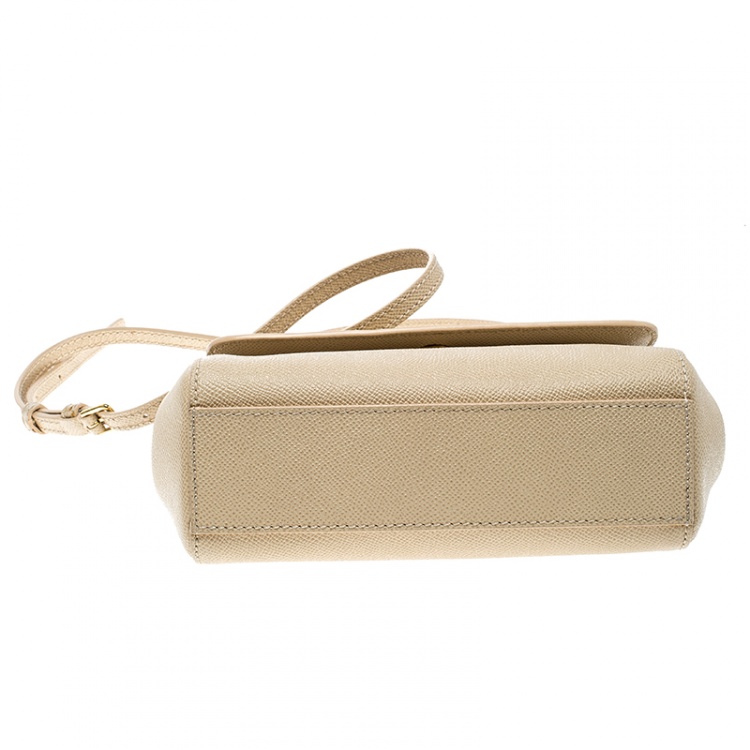 Pre Owned Dolce and Gabbana Beige Leather Small Miss Sicily Tote Bag
