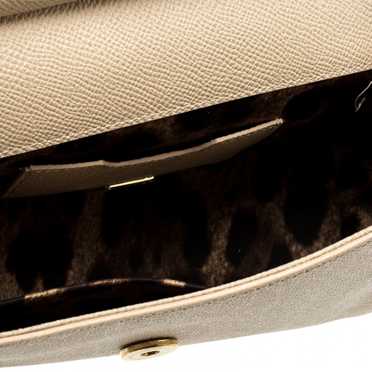 Pre Owned Dolce and Gabbana Beige Leather Small Miss Sicily Tote Bag