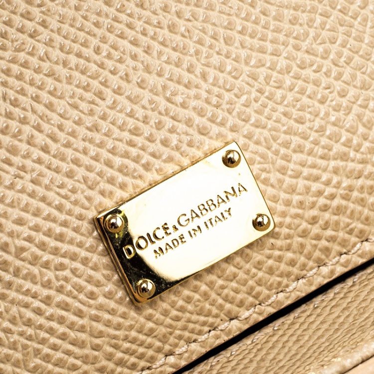 Pre Owned Dolce and Gabbana Beige Leather Small Miss Sicily Tote Bag