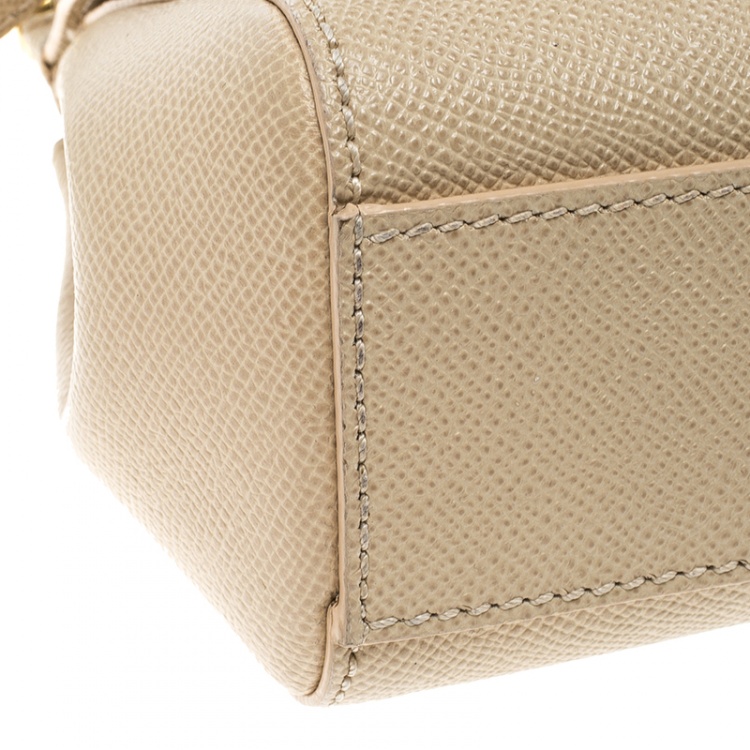 Pre Owned Dolce and Gabbana Beige Leather Small Miss Sicily Tote Bag