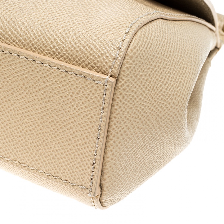 Pre Owned Dolce and Gabbana Beige Leather Small Miss Sicily Tote Bag