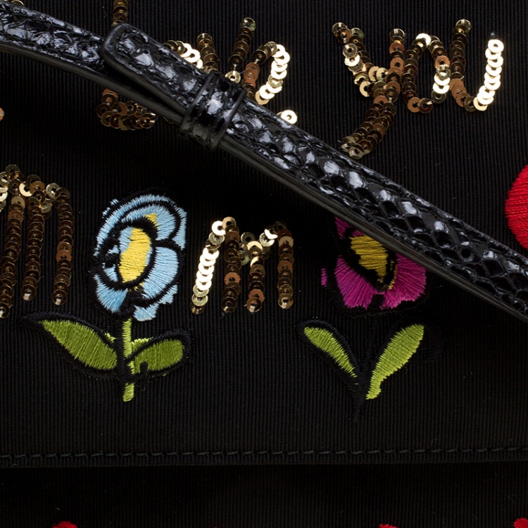 Pre Owned Dolce and Gabbana Black Fabric Small I Love You Mama Sicily Tote