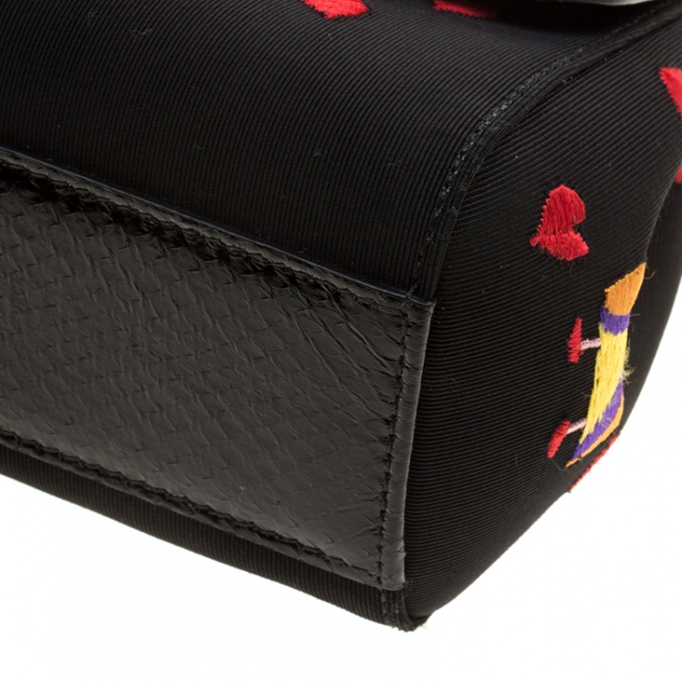 Pre Owned Dolce and Gabbana Black Fabric Small I Love You Mama Sicily Tote
