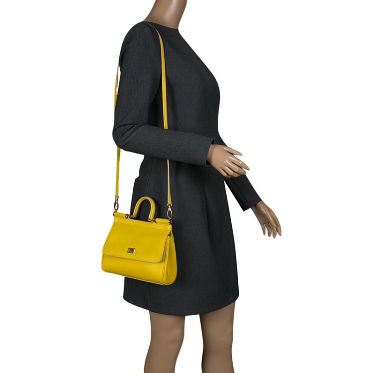 Sicily Medium Leather Shoulder Bag in Yellow - Dolce Gabbana