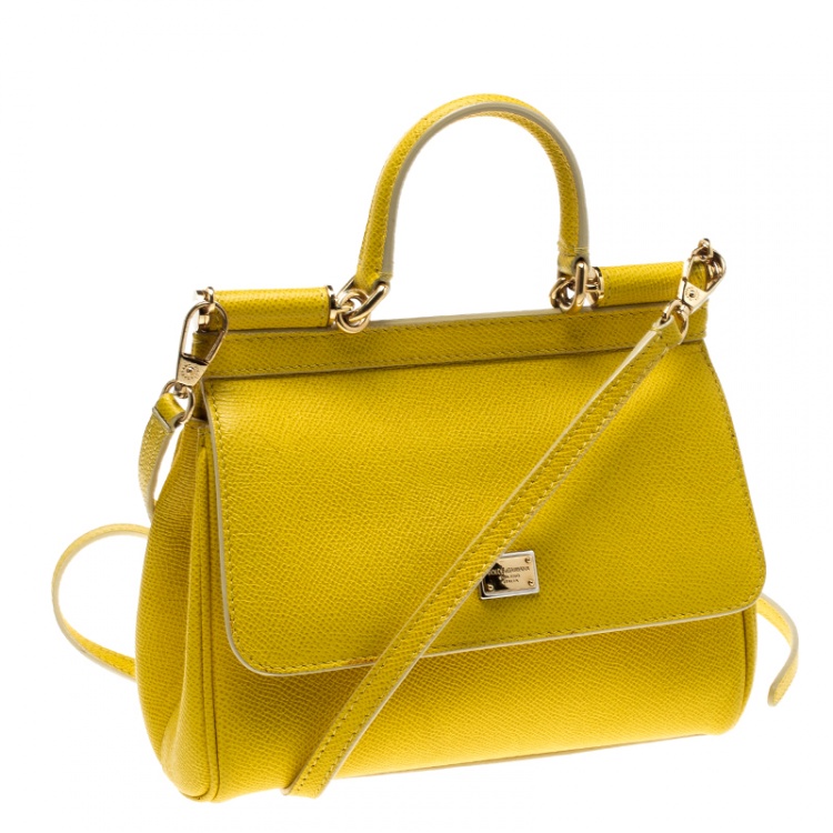 Pre Owned Dolce and Gabbana Yellow Leather Small Miss Sicily Top Handle Bag