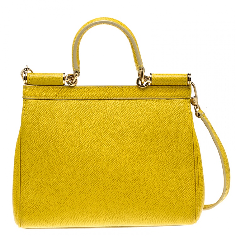 Pre Owned Dolce and Gabbana Yellow Leather Small Miss Sicily Top Handle Bag