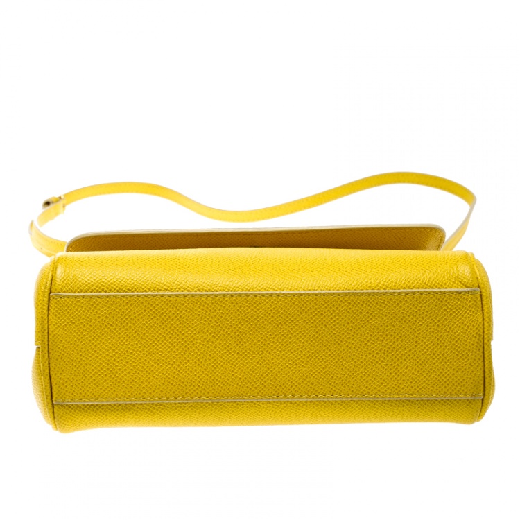 Pre Owned Dolce and Gabbana Yellow Leather Small Miss Sicily Top Handle Bag