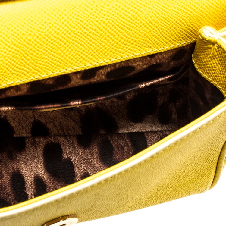 Pre Owned Dolce and Gabbana Yellow Leather Small Miss Sicily Top Handle Bag