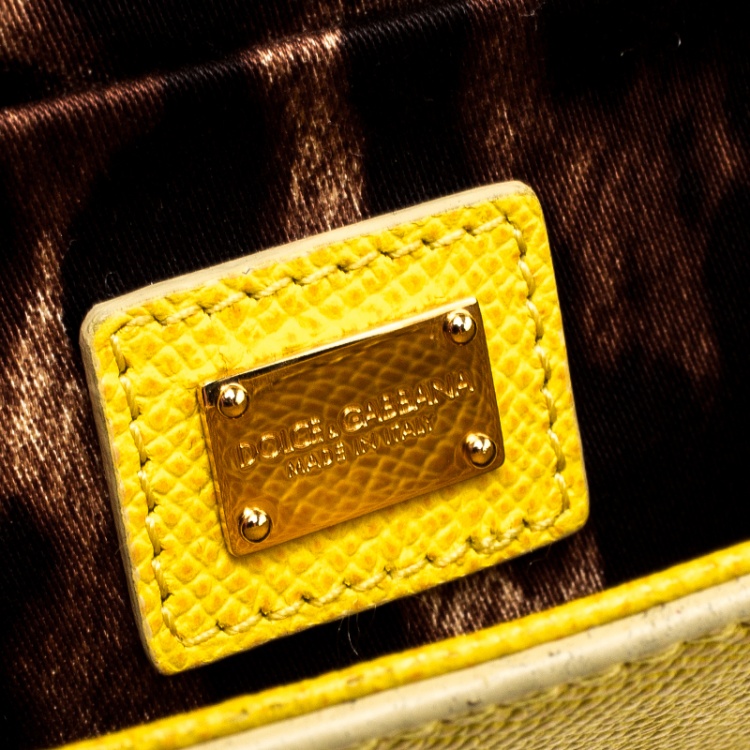 Pre Owned Dolce and Gabbana Yellow Leather Small Miss Sicily Top Handle Bag