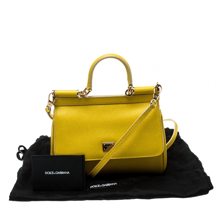 Pre Owned Dolce and Gabbana Yellow Leather Small Miss Sicily Top Handle Bag