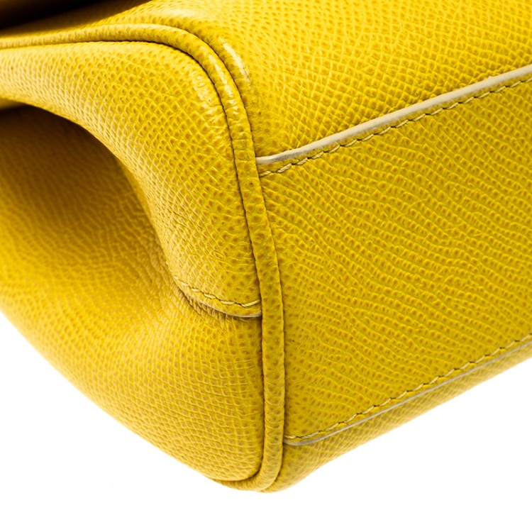 Pre Owned Dolce and Gabbana Yellow Leather Small Miss Sicily Top Handle Bag