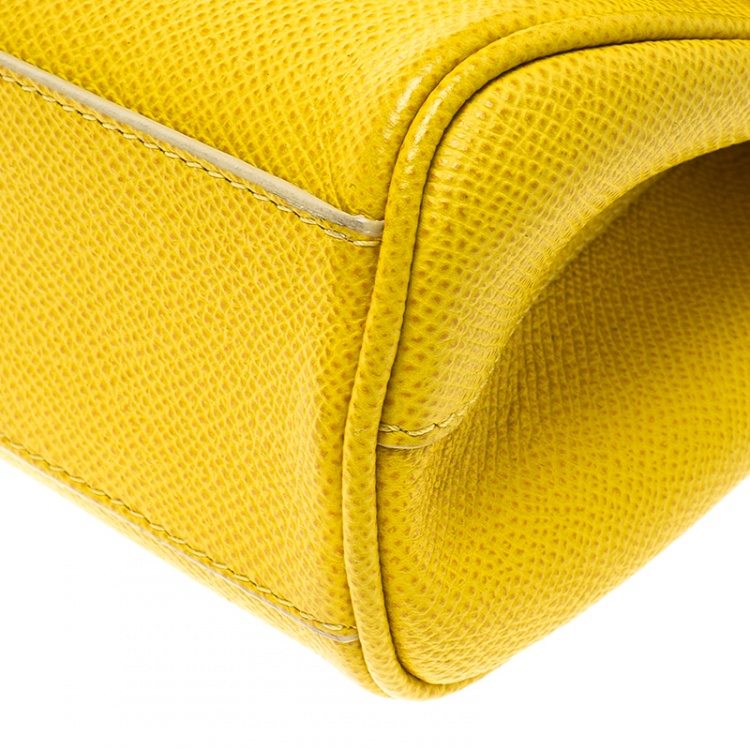 Pre Owned Dolce and Gabbana Yellow Leather Small Miss Sicily Top Handle Bag