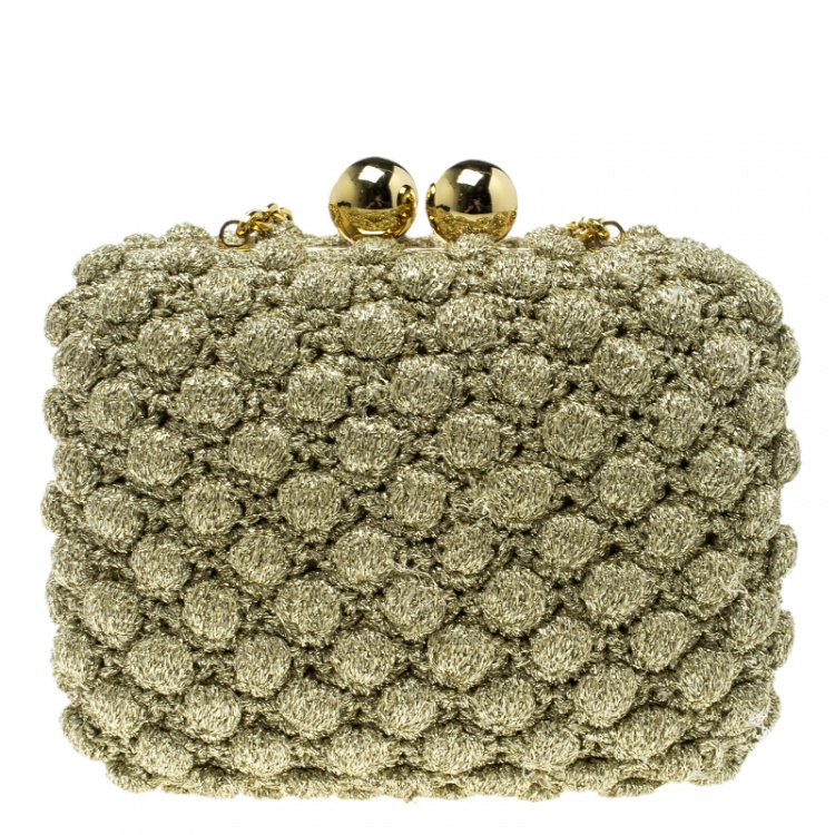 Pre Owned Dolce and Gabbana Gold Shimmering Fabric Chain Clutch