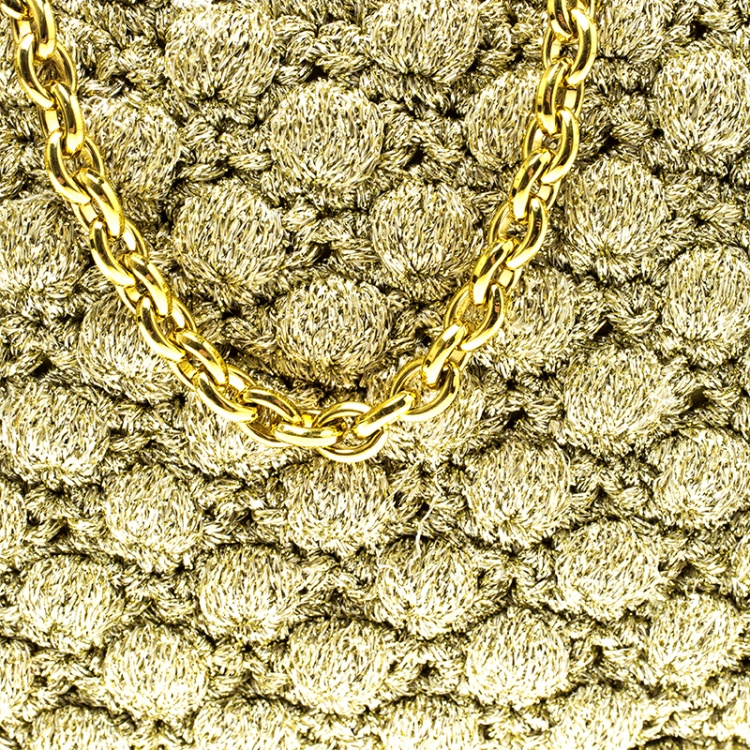 Pre Owned Dolce and Gabbana Gold Shimmering Fabric Chain Clutch