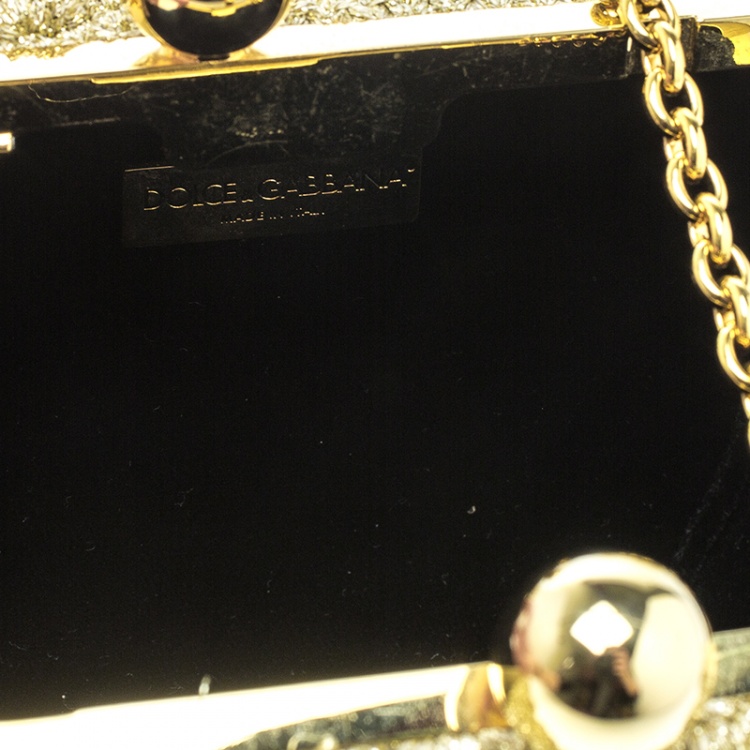 Pre Owned Dolce and Gabbana Gold Shimmering Fabric Chain Clutch