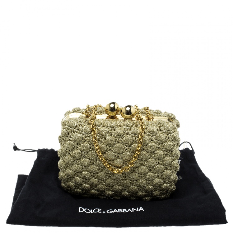 Pre Owned Dolce and Gabbana Gold Shimmering Fabric Chain Clutch