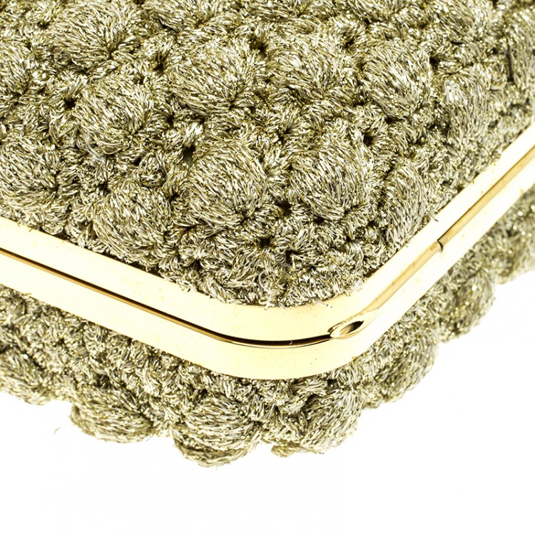 Pre Owned Dolce and Gabbana Gold Shimmering Fabric Chain Clutch