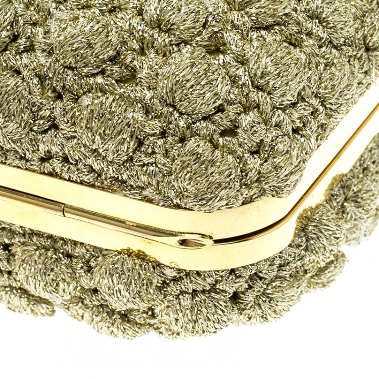 Pre Owned Dolce and Gabbana Gold Shimmering Fabric Chain Clutch