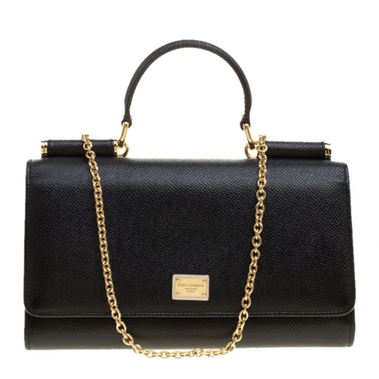 Pre Owned Dolce and Gabbana Black Leather Disco Clutch 