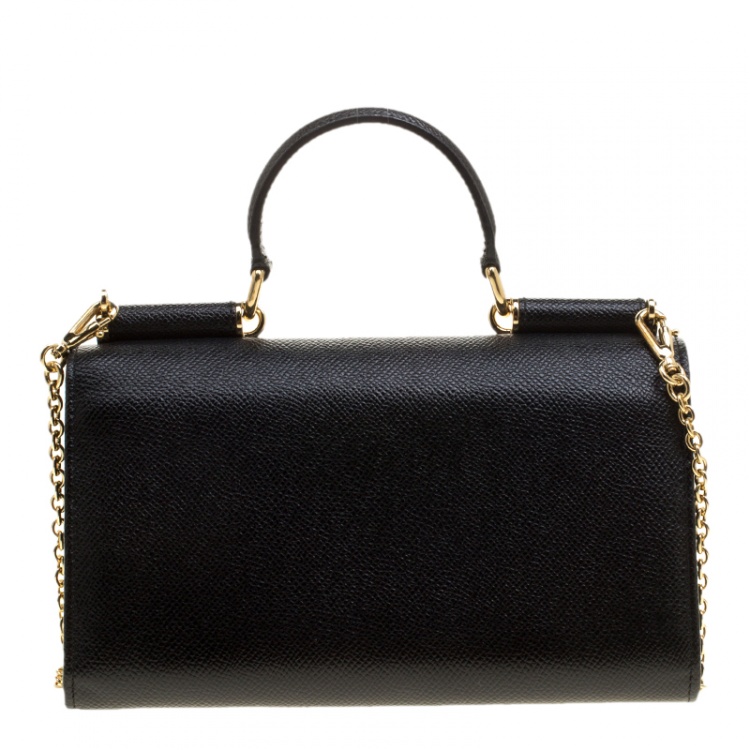 Pre Owned Dolce and Gabbana Black Leather Disco Clutch 