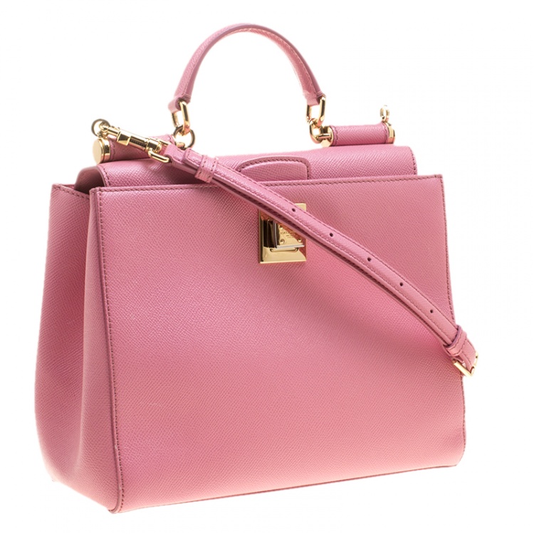 Pre Owned Dolce and Gabbana Pink Leather Medium Miss Sicily Top Handle Bag
