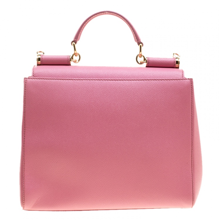 Pre Owned Dolce and Gabbana Pink Leather Medium Miss Sicily Top Handle Bag