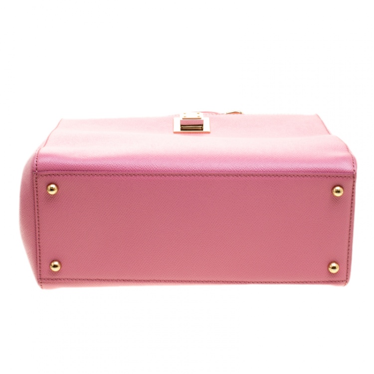 Pre Owned Dolce and Gabbana Pink Leather Medium Miss Sicily Top Handle Bag