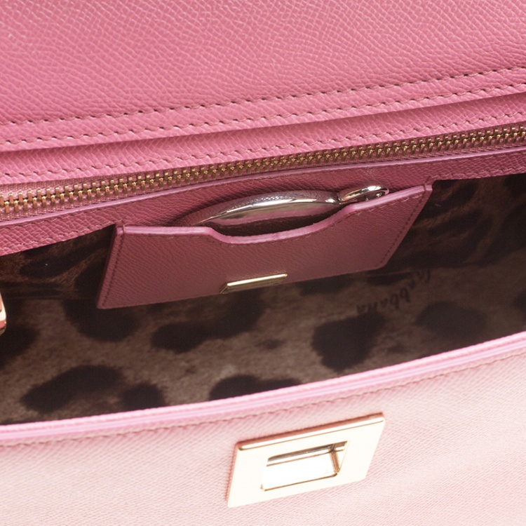 Pre Owned Dolce and Gabbana Pink Leather Medium Miss Sicily Top Handle Bag