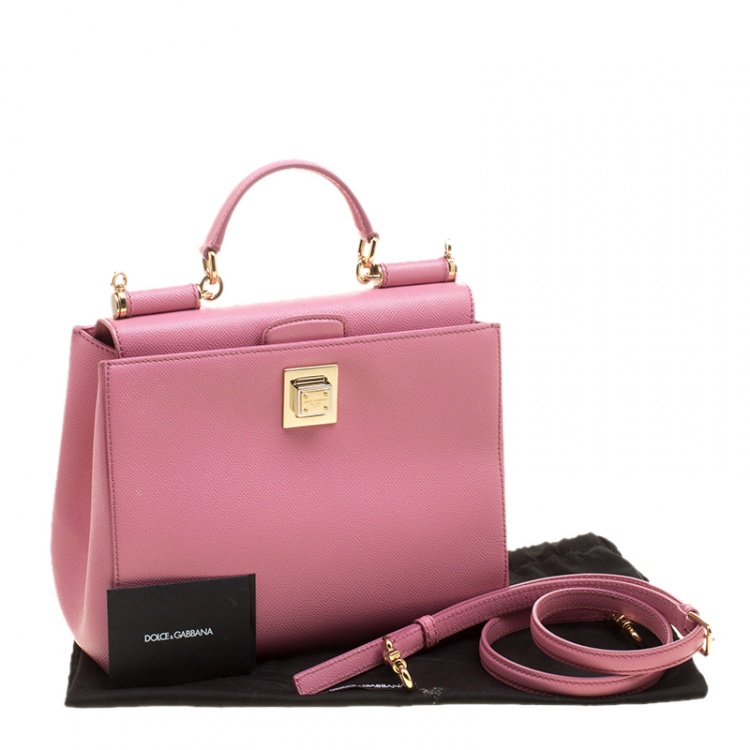 Pre Owned Dolce and Gabbana Pink Leather Medium Miss Sicily Top Handle Bag
