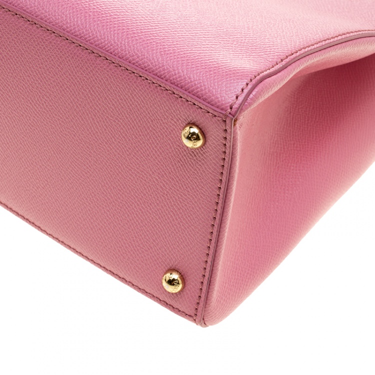 Pre Owned Dolce and Gabbana Pink Leather Medium Miss Sicily Top Handle Bag